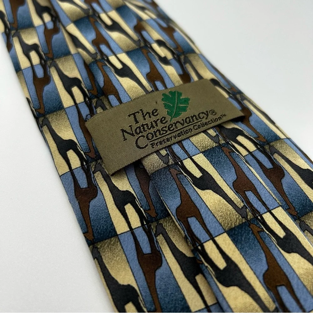 The Nature Conservancy Men's Tie 100% Silk Giraffes Animal Safari Blue Brown